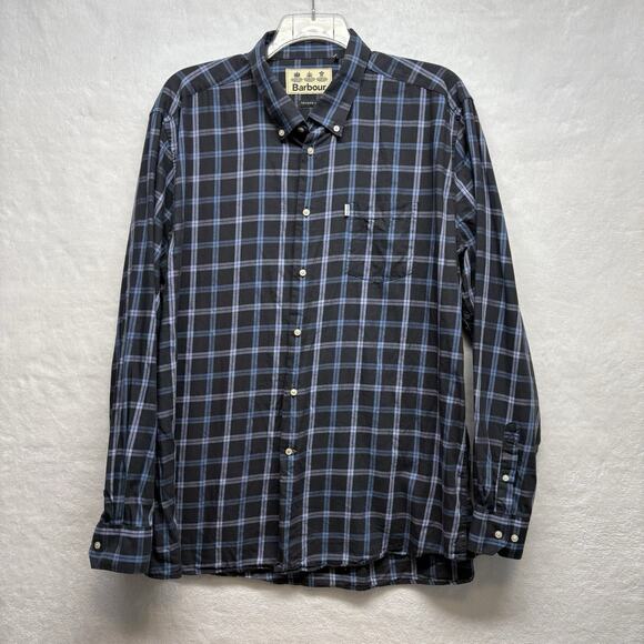 Barbour Flannel/Wool Long Sleeve Plaid Button Down Shirt Blue Tailored Fit XL - Picture 1 of 9